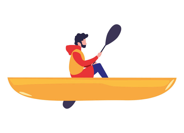 άνθρωπος με βάρκα και περιπέτεια Κωπηλασία - Διάνυσμα, εικόνα