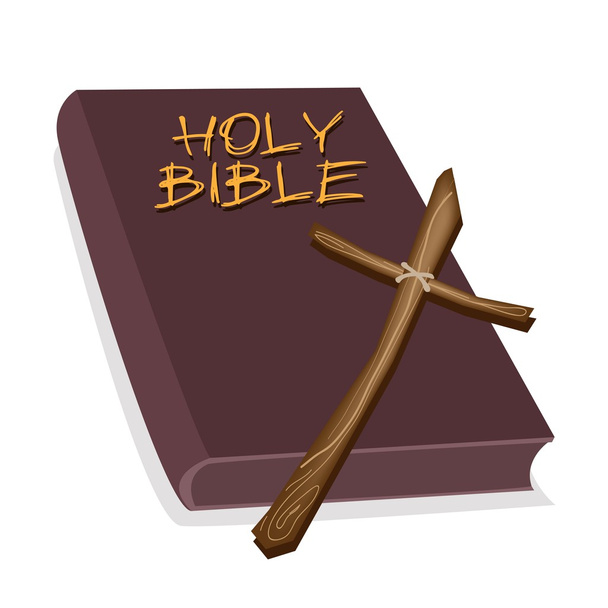木製の十字架と茶色の聖書 - ベクター画像