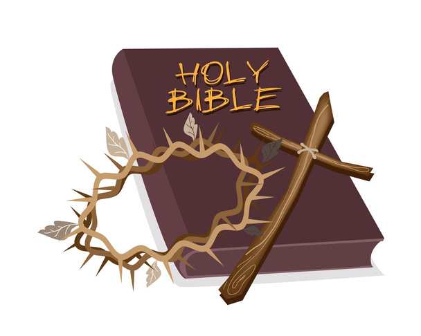Sainte Bible avec croix en bois et couronne d'épine
 - Vecteur, image
