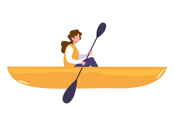 woman with boat and adventure rowing - Vector, Image