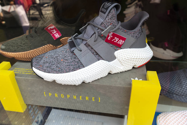 Milan, Italy - July 29, 2018: Adidas Prophere Shoes. Adidas AG is a German corporation, sportswear manufacturer, that designs and manufactures shoes, clothing and accessories - Photo, Image