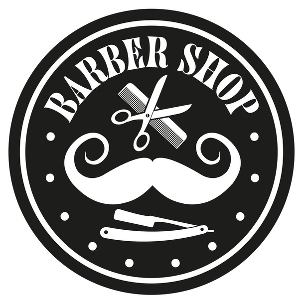 round flat black and white barber shop symbol - Vector, Image