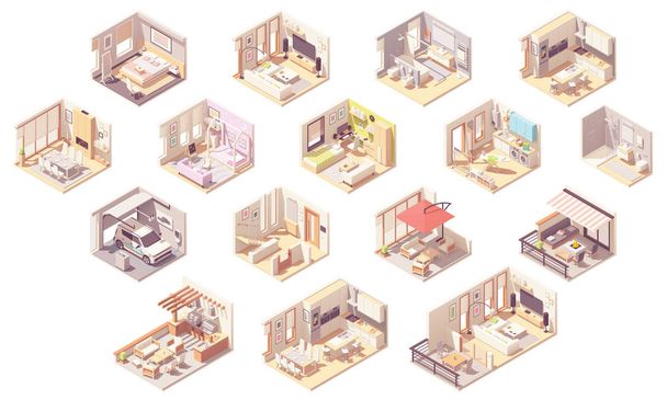 Wektorowe izometryczne pomieszczenia domowe - Wektor, obraz
