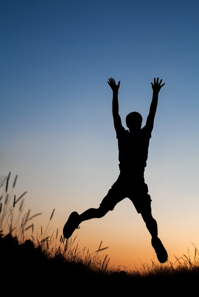 Силуэт человека, прыгающего в поле
 - Фото, изображение