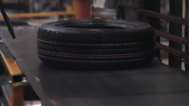 Pásový dopravník krmí pneumatiky pro třídění a kontrolu - Záběry, video