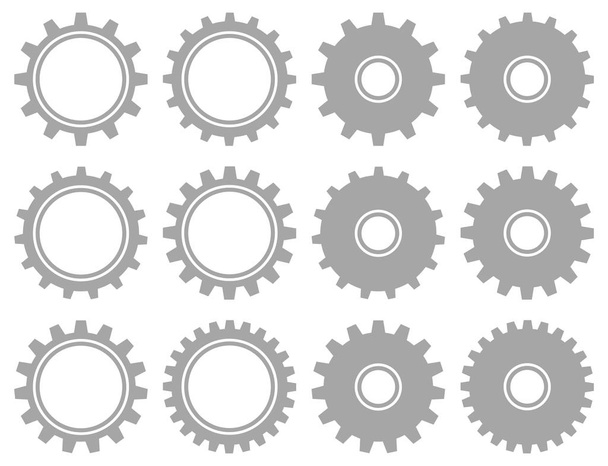 Szett tizenkét szürke grafikai hajtóművek különböző alakzatok - Vektor, kép