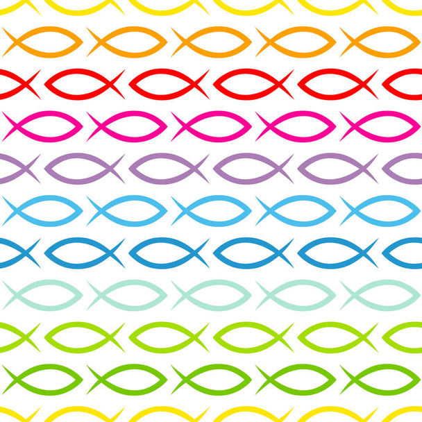 Χωρίς ραφές μοτίβο αφηρημένα γραφικά ψάρια ουράνιο τόξο χρώματα - Διάνυσμα, εικόνα