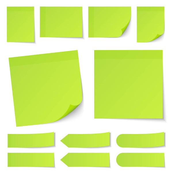 Set di diverse note verdi adesive con ombra
 - Vettoriali, immagini