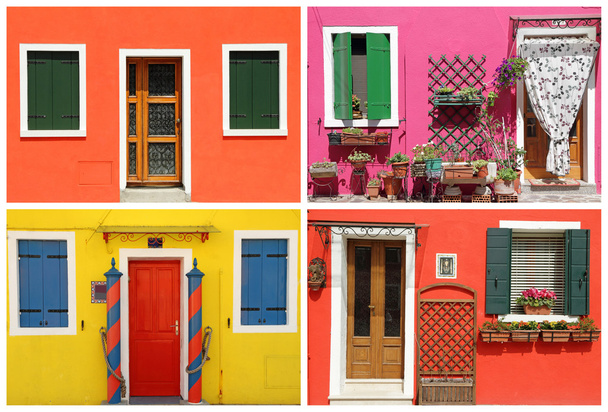 Fotoğraf-burano evlerinde boyalı montaj ile çok renkli canlı, - Fotoğraf, Görsel