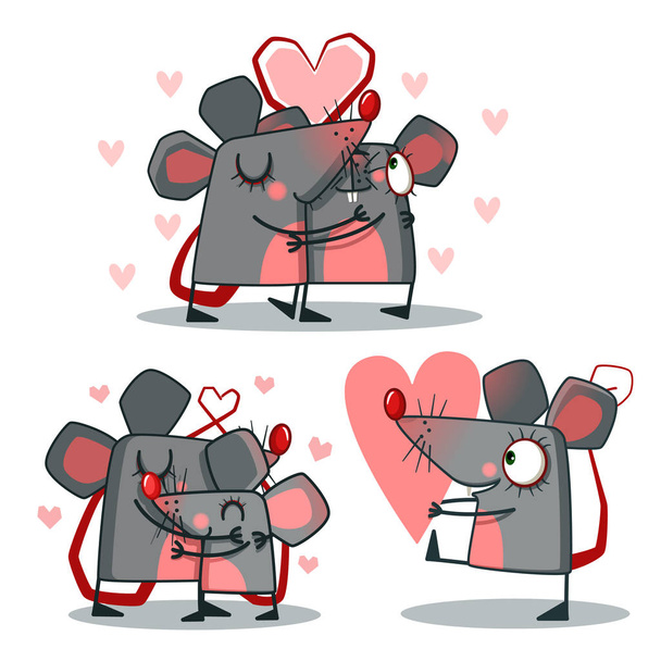 Calendar 2020 year of the Rat. White mouse in love with the heart. - Vector, Image