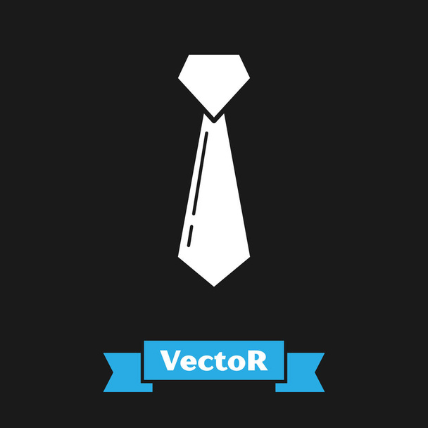 Biała ikona krawata na czarnym tle. Symbol Necktie i neckcloth. Ilustracja wektorowa - Wektor, obraz
