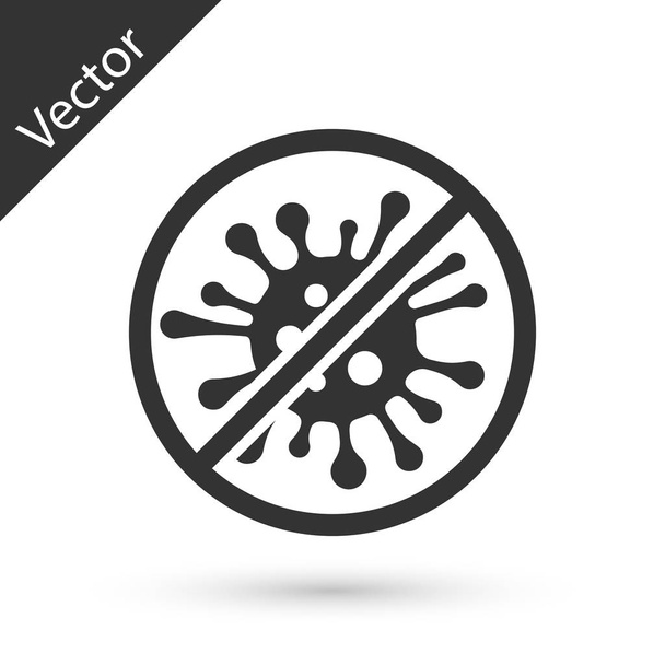 Grey Stop virus, bacteria, germs and microbe icon isolated on wh - Vector, Image