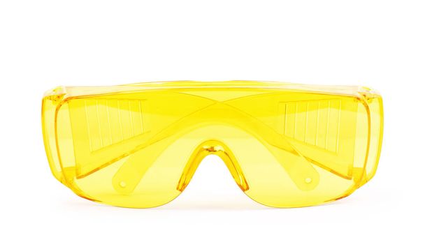 Yellow safety glasses on white background - Foto, Imagen