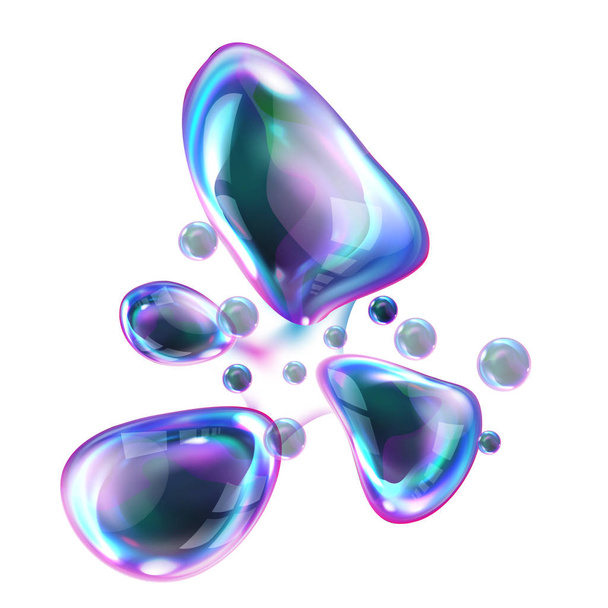 Bursting soap rainbow bubbles with reflections - Vektori, kuva