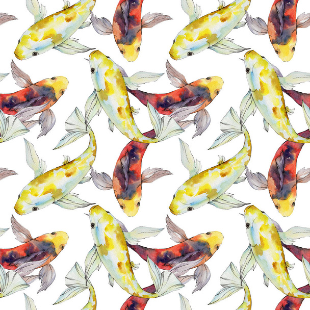 Водный подводный колоритный набор золотых рыбок. Набор акварельных фонов. Бесшовный рисунок фона
. - Фото, изображение