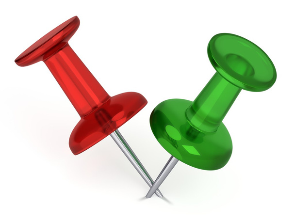 3D-realistische thumbtacks - rood en groen - Foto, afbeelding