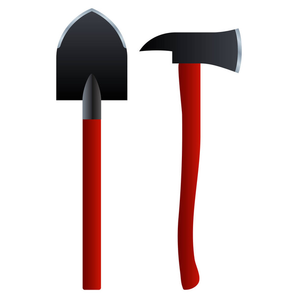 Лопата і сокира з червоною ручкою
 - Вектор, зображення