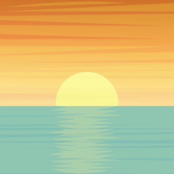 Auringonlasku tai auringonnousu meren tai valtameren yllä
 - Vektori, kuva