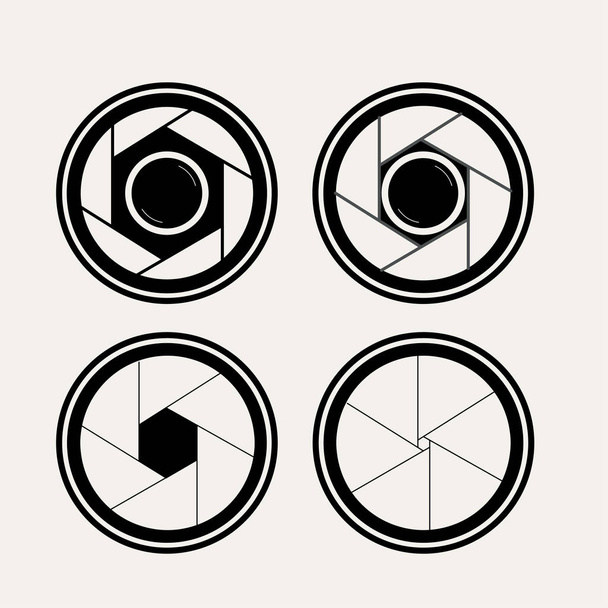 Set of camera diaphragms on a gray background - Vector, Image