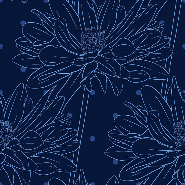 Floral seamless pattern with flower ink sketch. Dahlia. Fashion floral print for a banner, poster, fabric, notebook, invitation - Вектор,изображение