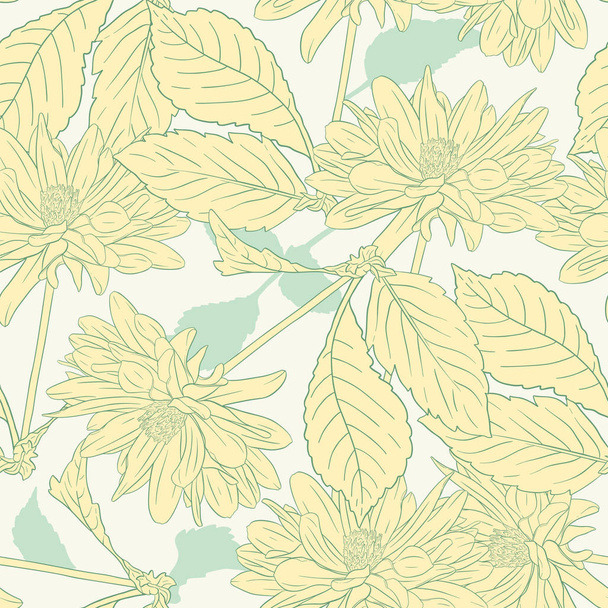 Floral seamless pattern with flower ink sketch. Dahlia. Fashion floral print for a banner, poster, fabric, notebook, invitation - ベクター画像