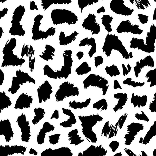 handgezeichnetes Leopardenfell mit nahtlosem Muster. Schwarzweiß-monochromer Hintergrund. - Vektor, Bild