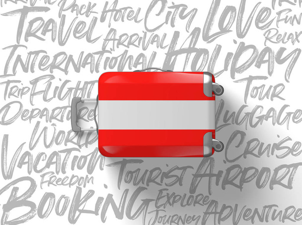 Austria flag suitcase travel background. 3D Render - Fotoğraf, Görsel