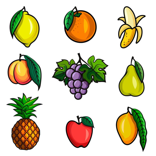 ripe juicy fruit. set of vector sketches on a white - Vektor, obrázek