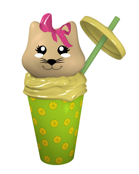 Kawaii limões milkshake com gatinho bonito
. - Foto, Imagem