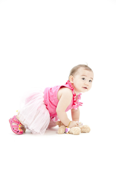 Cute baby girl in pink clothes - Zdjęcie, obraz