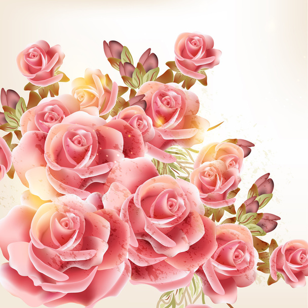 Beautiful vector background in vintage style with rose flowers - Vector, Image