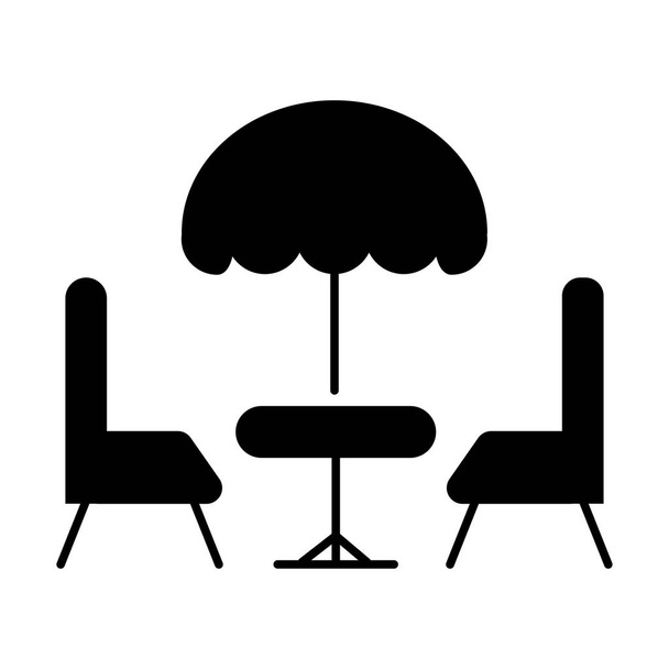 Terrace cafe, two chairs under the umbrella sign - Vector, Image