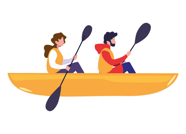 άντρας και γυναίκα που κωπηλατούν σε μια βάρκα - Διάνυσμα, εικόνα