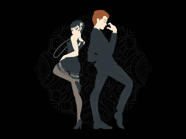 Retro party card, man and woman dressed in 1920s style dancing,  - Vector, Image
