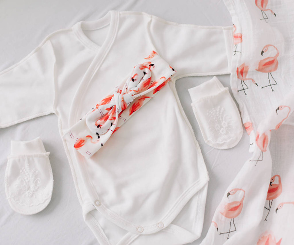 Top view fashion trendy look of baby clothes, fashion concept.   - Foto, Imagem