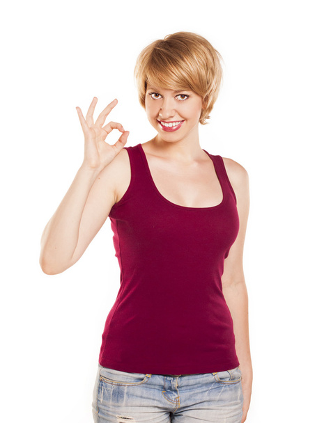 attractive woman in a red T-shirt - Φωτογραφία, εικόνα