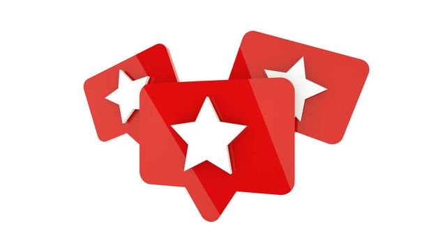 rote Lieblingssternsymbole auf weißem Hintergrund, 3D-Rendering - Foto, Bild