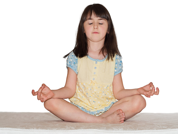 meditieren Mädchen auf weiß - Foto, Bild