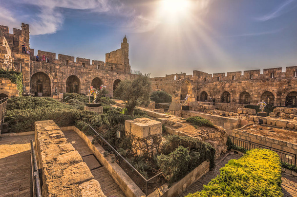 Kudüs - 03 Ekim 2018: Dav Kulesi'nin panoramik manzarası - Fotoğraf, Görsel