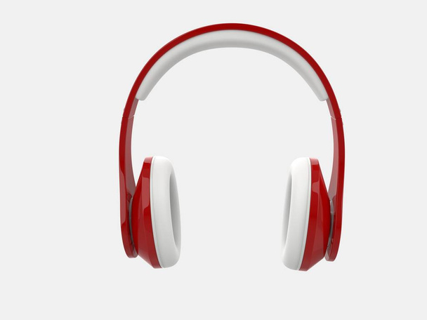 Σύγχρονα κόκκινα ασύρματα ακουστικά με λευκά μαξιλαράκια αυτιών και λεπτομέρειες-μπροστινή όψη - Φωτογραφία, εικόνα