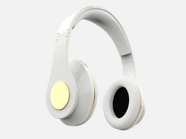 Φρέσκα και λαμπερά νέα ασύρματα ακουστικά με χρυσές λεπτομέρειες - Φωτογραφία, εικόνα
