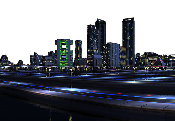 3D vykreslený futuristický městský Skyline na bílém pozadí-3D ilustrace - Fotografie, Obrázek