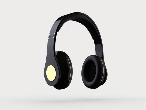glänzende neue schwarze drahtlose Kopfhörer mit goldenen Details - Foto, Bild