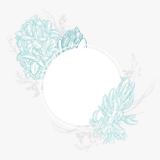 Floral card with copy space. Plant in blossom, branch with flower ink sketch - Vector, Imagen