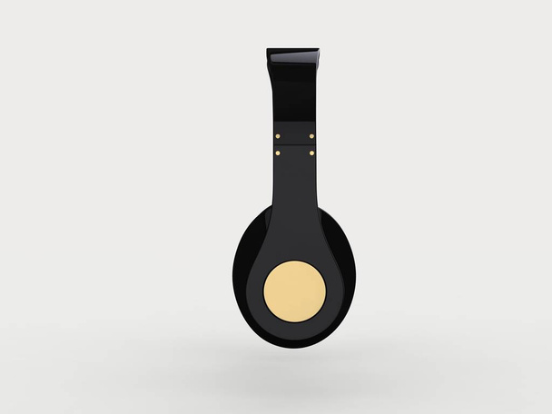 Nuevos auriculares inalámbricos negros brillantes con detalles dorados - vista lateral
 - Foto, imagen
