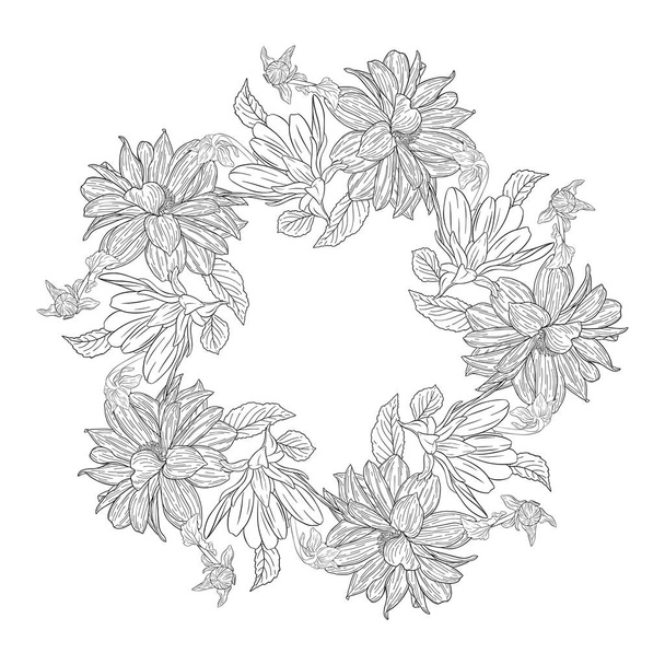 Floral wreath ink sketch. Template print for a business card, banner, poster, wrapping, fabric, notebook, invitation - Vektor, Bild