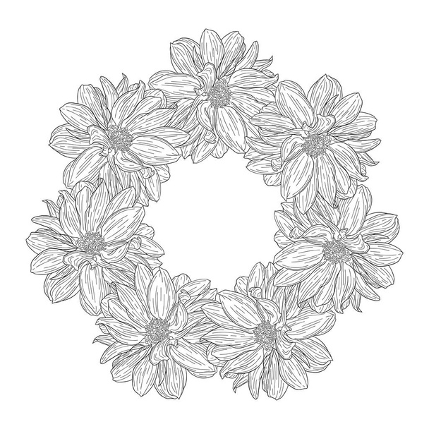 Floral wreath ink sketch. Template print for a business card, banner, poster, wrapping, fabric, notebook, invitation - Вектор,изображение
