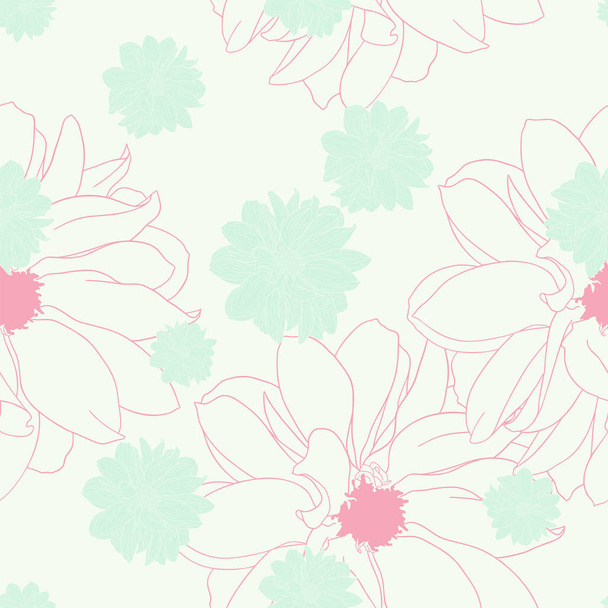 Floral seamless pattern. Plant in blossom, branch with flower ink sketch. Dahlia. Fashion floral print for a business card, banner, poster, wrapping, fabric, notebook, invitation - Vektori, kuva