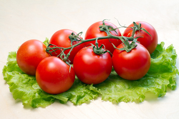 Fresh tomatoes on lettuce leaf - 写真・画像