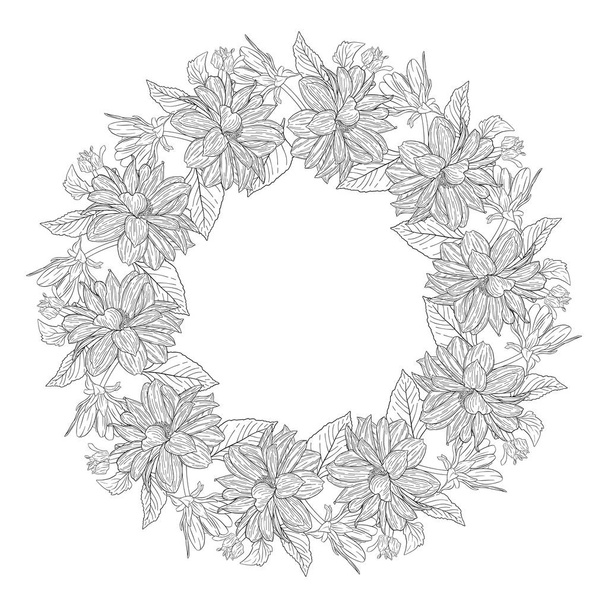 Floral wreath ink sketch. Template print for a business card, banner, poster, wrapping, fabric, notebook, invitation - Vettoriali, immagini